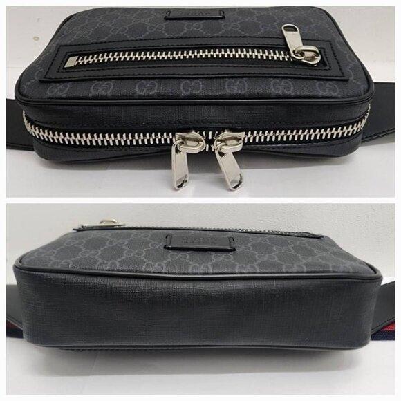 Authentic Gucci GG Supreme Sling Backpack Waist Crossbody Bag Black Leather Mens - Picture 3 of 8